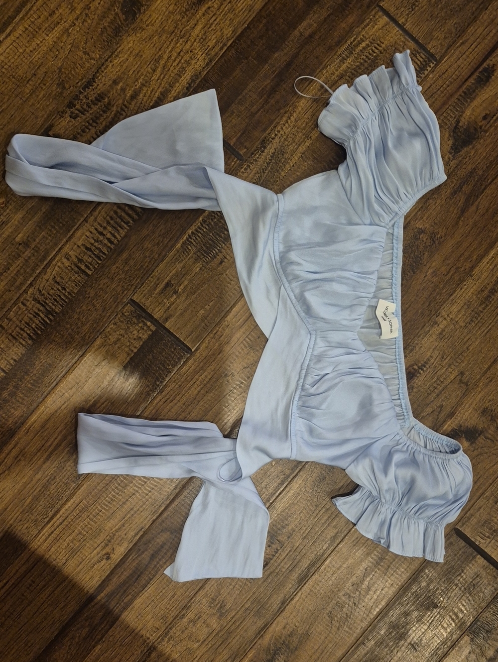 Light Blue Off-Shoulder Ruffle Crop Top - Picture 1 of 4